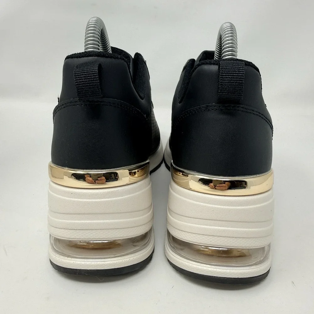 Skechers Million Air Hotter Air Womens 6.5 Black Gold Wedge Sneakers 155399